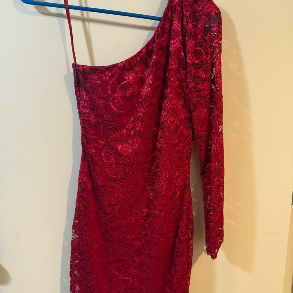 AX Paris Vibrant Red One-Shoulder Lace Dress